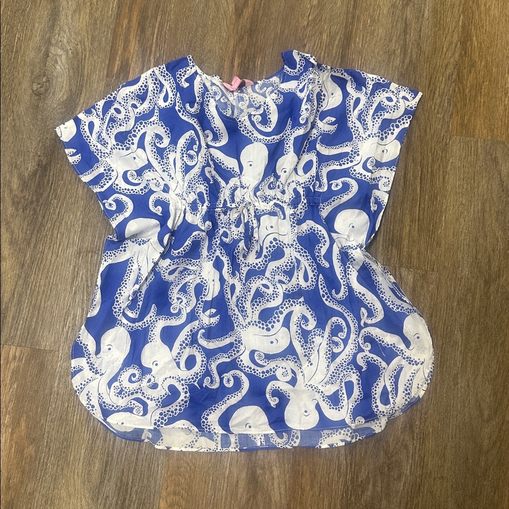 Lilly Pulitzer Blue and White octopus Print caftan cover up size m (6/7)